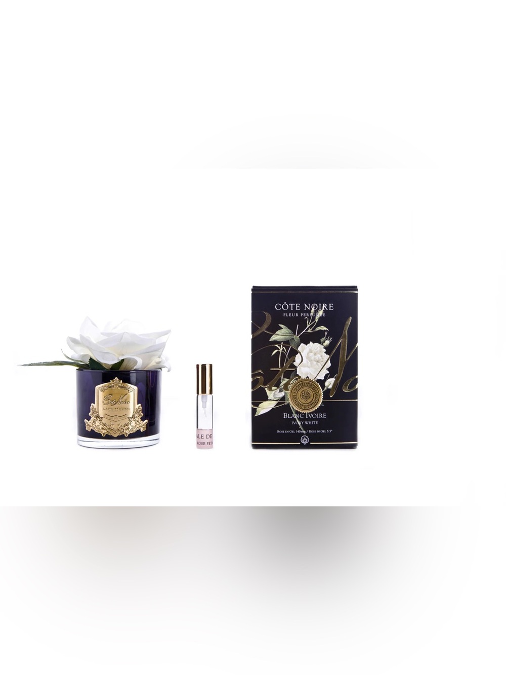 Côte Noire Ivory Decorative Scented Faux Rose in black/gold vase